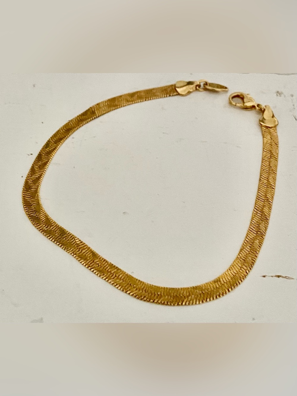 Vintage Gold Tone Herringbone Chain Bracelet